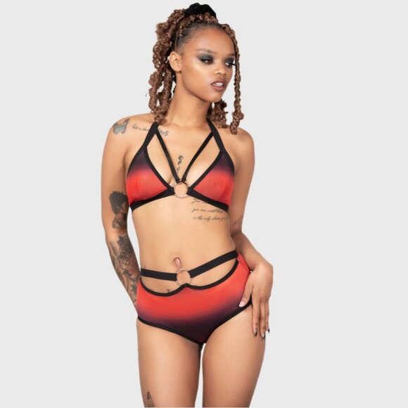 Killstar ✦ Dazzling Performance Bra & Panty Set ✦ Red Black Strappy Gothic NWT
